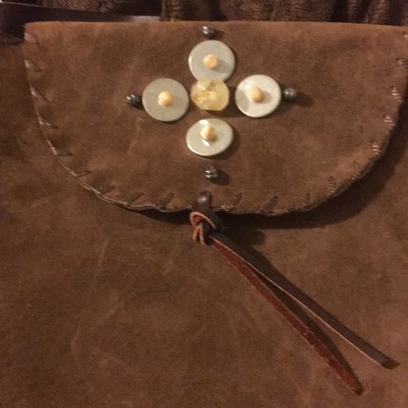 Brown Suede and brown leather strap purse - Picture 3 of 4